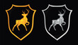 Heraldic shield with deers. Golden & silver deer. Isolated vector. Concept art. Logo.