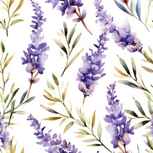 Seamless Pattern With Lavender Floral Plants. Seamless Stylized Watercolor Flower Pattern.
Tiled And Tillable, Wallpaper, Wrapping Paper Design, Textile, Scrapbooking, Digital Paper. Illustration