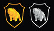 Heraldic shield with bears. Golden & silver bear growling. Isolated vector. Concept art. Logo.

