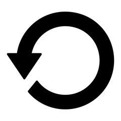 black round sync refresh or webpage reload arrow icon, simple round turn workflow silhouette interfa