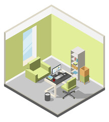 Poster - Office isometric interior. Business manager room with furniture