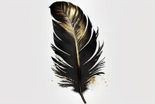 Black Gold Golden Feather Print Illustration. Ai Generated