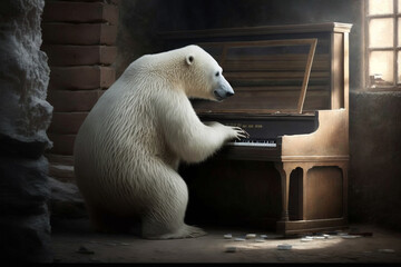 Funny polar bear playing the piano. Ai generated