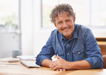 Portrait, senior and smile of business man in office with pride for career, job or occupation. Entrepreneur, professional and happiness of confident boss and male person from Australia in workplace.