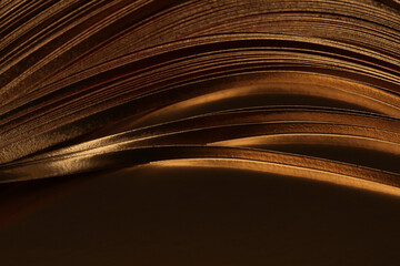 Soft focus blur Gold (bronze) paper wave on black. Abstract backgound.