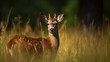 Closeup of a sika deer on a meadow in the wild Generative AI