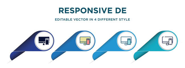 responsive de icon in 4 different styles such as filled, color, glyph, colorful, lineal color. set of   vector for web, mobile, ui
