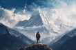 person looking towards a mountain peak motivational poster generative ai