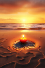 Canvas Print - Romantic candles on the sand beach. AI generative
