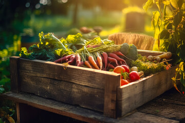 Wall Mural - Freshly grown by nature. A crate full of fresh produce vegetables from farm. Ai generative