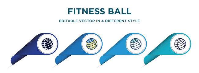 Wall Mural - fitness ball icon in 4 different styles such as filled, color, glyph, colorful, lineal color. set of   vector for web, mobile, ui