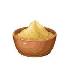 Wall Mural - Ashwagandha root powder in bowl vector illustration. Cartoon isolated heap of dry ayurvedic product in cup for traditional Indian medicine, Ashwagandha herbal ingredient and antioxidant supplement