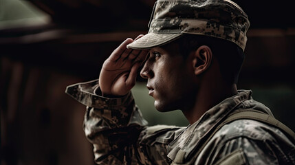 Wall Mural - African American Solider Salutes the Flag