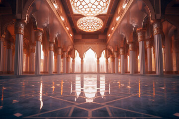 Islamic architecture interior, mosque, palace. Generative AI