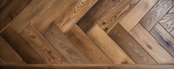 Wide banner with copy space with the texture of oak wooden design parquet. AI generative