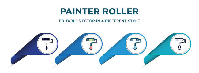 Wall Mural - painter roller icon in 4 different styles such as filled, color, glyph, colorful, lineal color. set of vector for web, mobile, ui