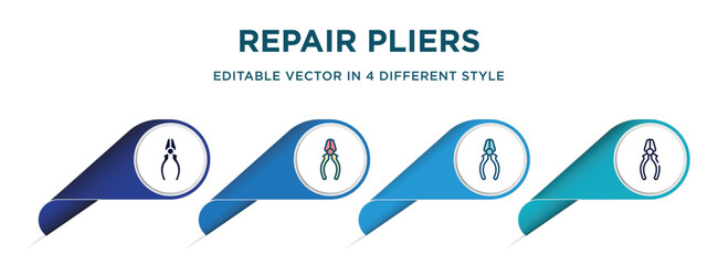 Wall Mural - repair pliers icon in 4 different styles such as filled, color, glyph, colorful, lineal color. set of vector for web, mobile, ui