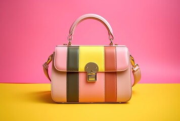 Wall Mural - this pastel handbag is laid out on a pink and green backdrop, generative ai