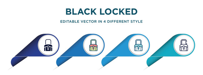 Poster - black locked icon in 4 different styles such as filled, color, glyph, colorful, lineal color. set of vector for web, mobile, ui