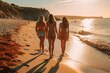 nudist, naked, friends, group on the beach, sandy beach and sea, vacation with friends or friends on summer vacation