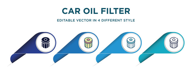 Wall Mural - car oil filter icon in 4 different styles such as filled, color, glyph, colorful, lineal color. set of vector for web, mobile, ui