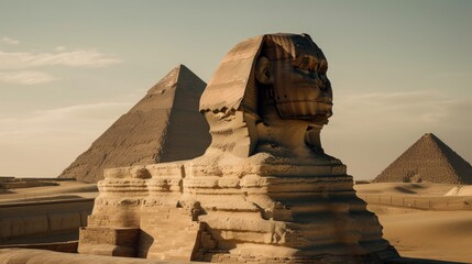 Wall Mural - The legendary Egyptian Sphinx gazing into the distan. AI generated