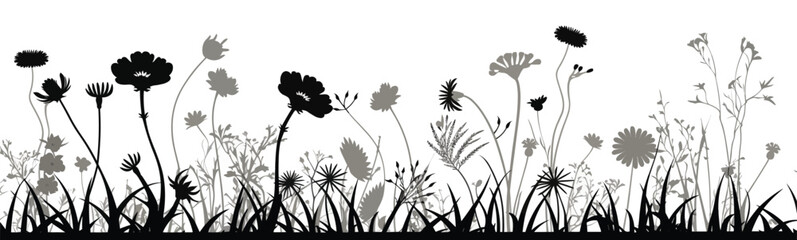 Wall Mural - Floral black and white silhouette background