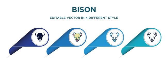 bison icon in 4 different styles such as filled, color, glyph, colorful, lineal color. set of vector for web, mobile, ui