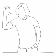 Continuous line Woman Waving, Welcome, suitable as template