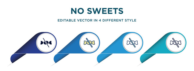 no sweets icon in 4 different styles such as filled, color, glyph, colorful, lineal color. set of vector for web, mobile, ui