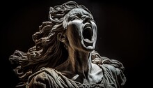 Sculpture Of Woman Screaming White On Dark Background Tragic And Irretrievable Atmosphere With Face Contorted In Agony Abstract, Elegant And Modern AI-generated Illustration