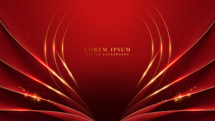 Wall Mural - red luxury background with golden lines, gold circle frame and glitter light effects element decorat