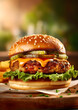 Close up on crispy chicken burger with vegetables