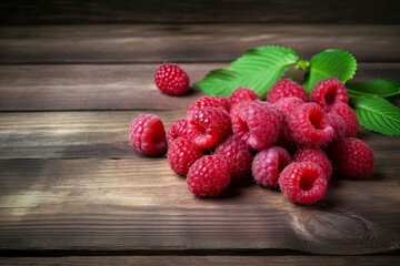 juicy fresh natural raspberries on a dark wooden rustic background