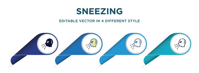 sneezing icon in 4 different styles such as filled, color, glyph, colorful, lineal color. set of vector for web, mobile, ui