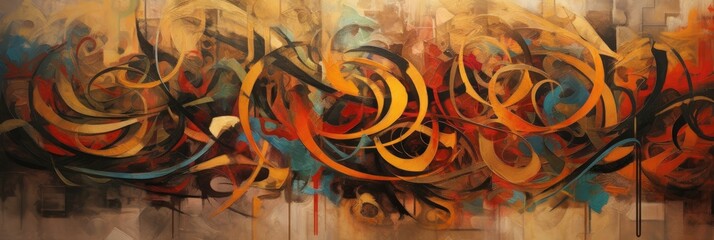 Colorful abstract spray painted graffiti background. Swirls street art. Arabic writing. Grunge pattern texture wallpaper.