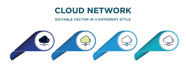 Wall Mural - cloud network icon in 4 different styles such as filled, color, glyph, colorful, lineal color. set of vector for web, mobile, ui