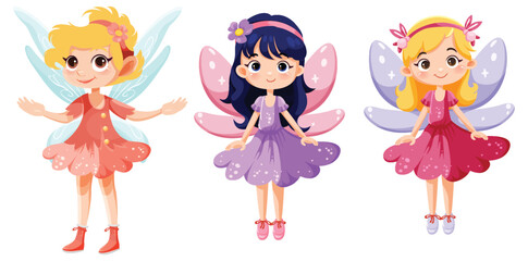 Wall Mural - Set of cute fairies cartoon charater