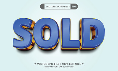 Canvas Print - Sold blue and gold 3d editable vector text effect