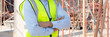 © N_studio - Portrait of young man is engineer wearing helmet smile with satisfied at construction site, architect or contractor standing and arms crossed with confidence, one person, worker or labor.