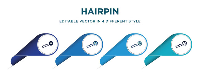 hairpin icon in 4 different styles such as filled, color, glyph, colorful, lineal color. set of vector for web, mobile, ui