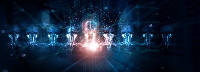 Wall Mural - abstract brain of colorful, analysis diagnose brain testing result with modern virtual interface, sc