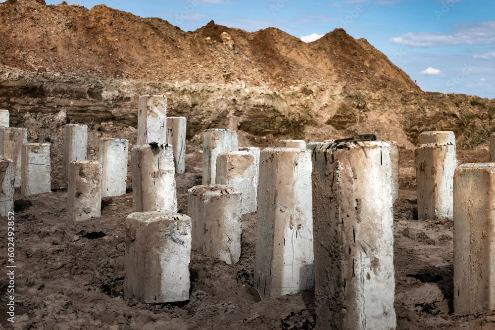 Pile Driving In Foundation Pit For Construction Of Apartment Building