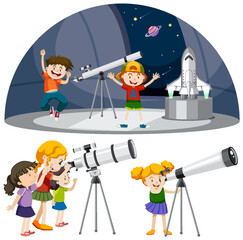 Wall Mural - playful children using telescopes vector collection