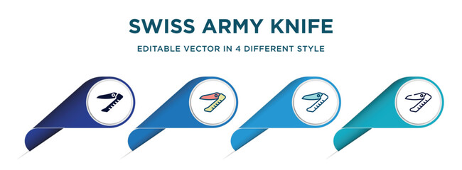 Wall Mural - swiss army knife icon in 4 different styles such as filled, color, glyph, colorful, lineal color. set of vector for web, mobile, ui