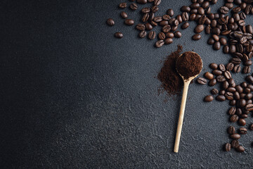 Wall Mural - Coffee beans on wooden old background