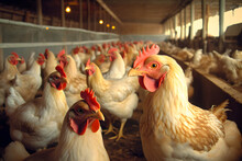 Poultry Farm Broiler Farm With A Group Of Adult Laying Hens In A Modern Livestock Farm Of The Parent Stock. Generative AI