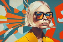 Abstract Retro Trendy Collage Design With Female Portrait. Generative Ai