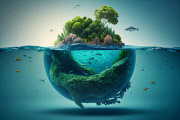 World environment and earth day concept with blue globe and eco friendly enviroment. Generative ai