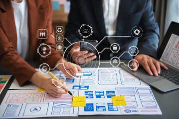 Wall Mural - ux graphic designer planning application process development prototype wireframe for web smart phone